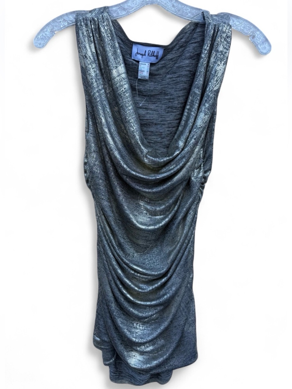 Joseph Ribkoff Metallic Cowl Neck Ruched Top – Size 8